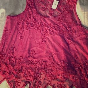 Torrid Red Mesh Embroidered Tank Top